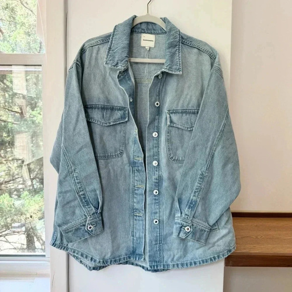 New Favorite Daughter The David Shacket Denim Jean Button Down Blue Large - Picture 9 of 17